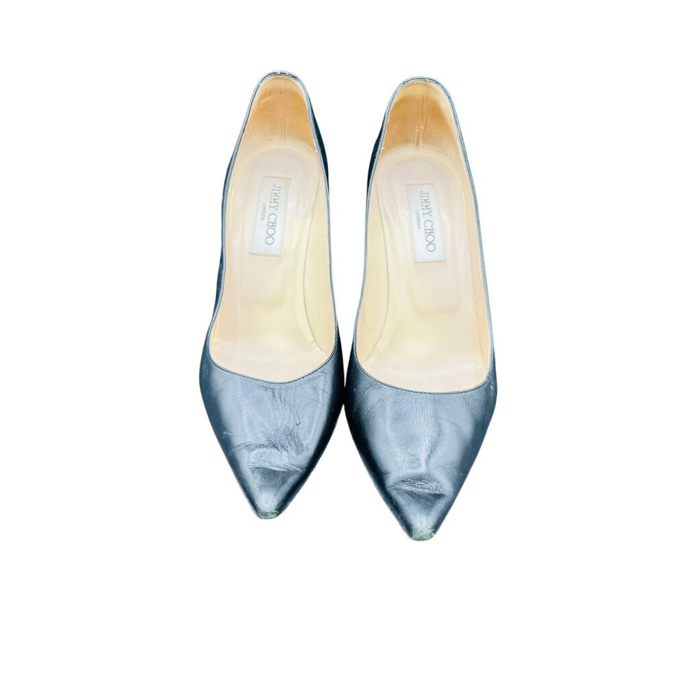 ✨ Jimmy Choo Black Leather Pointed Toe Stiletto Pumps 3.5" Heel EU 38.5 - Picture 4 of 5